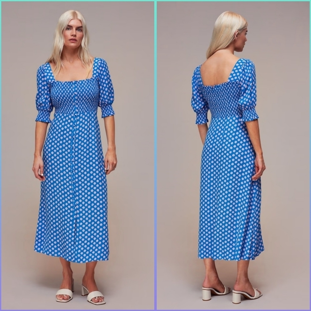 Whistles Floral Sunburst Shirred Dress
